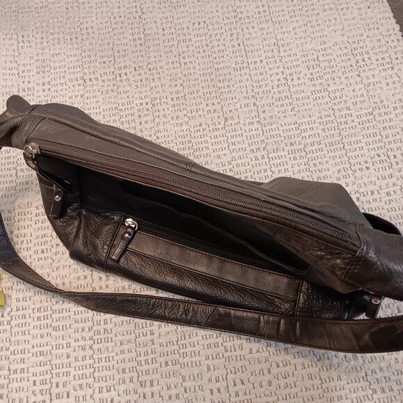 GAL vintage black leather multi pocket single strap shoulder bag purse - Picture 5 of 15